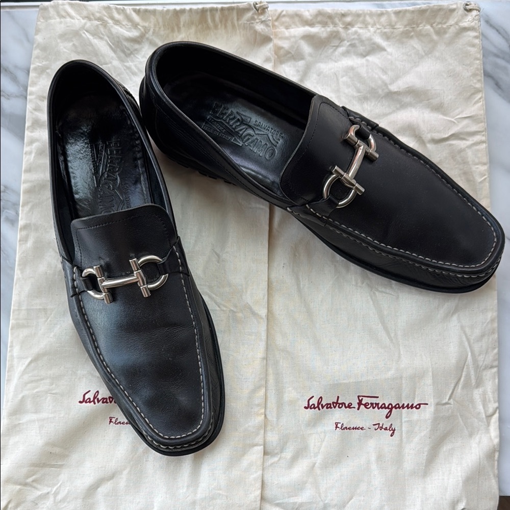 Salvatore Ferragamo Black Loafers with Signature Horse-Bit